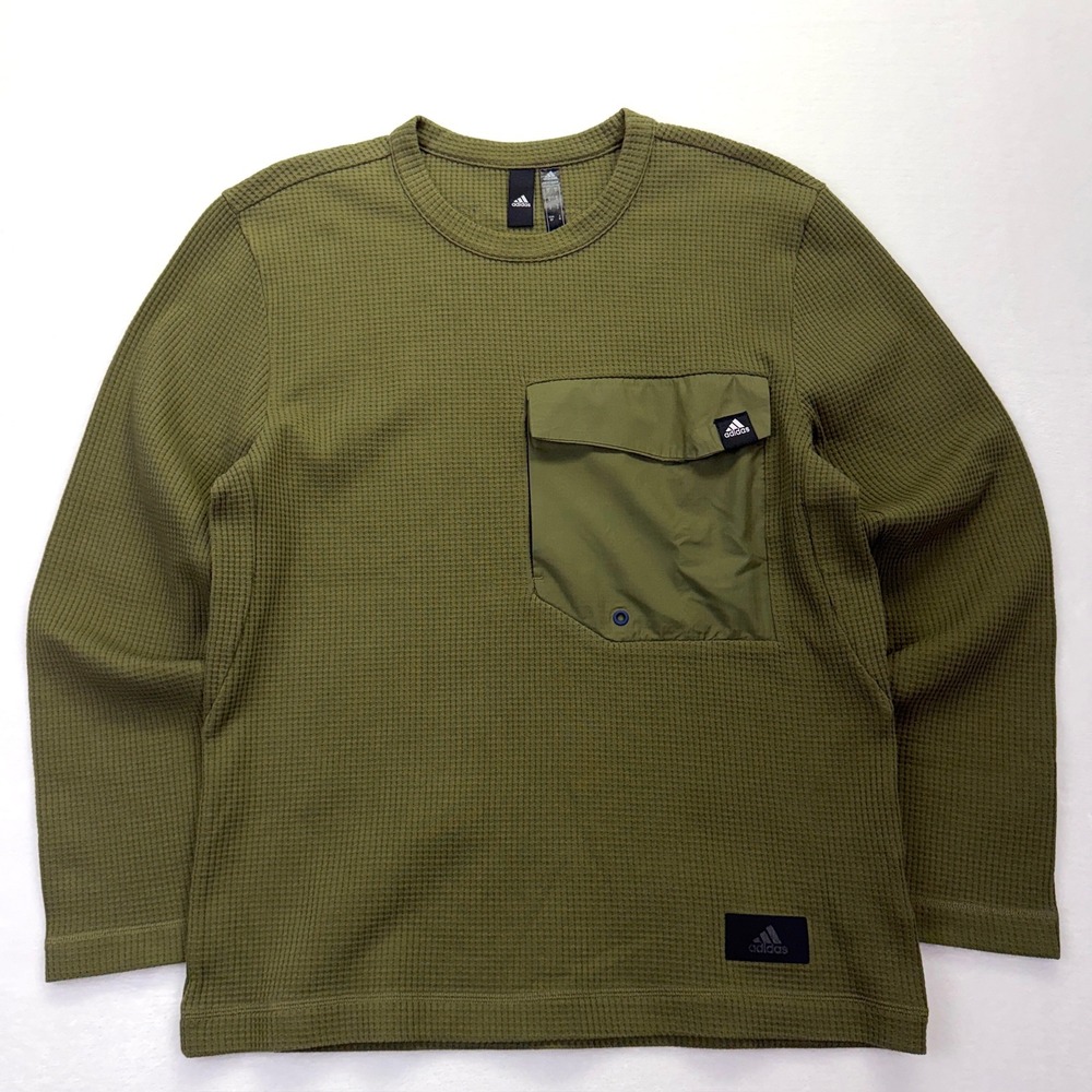 Adidas Primegreen Mens Olive Green Waffle Knit‎ Utility Long Sleeve Shirt Small
